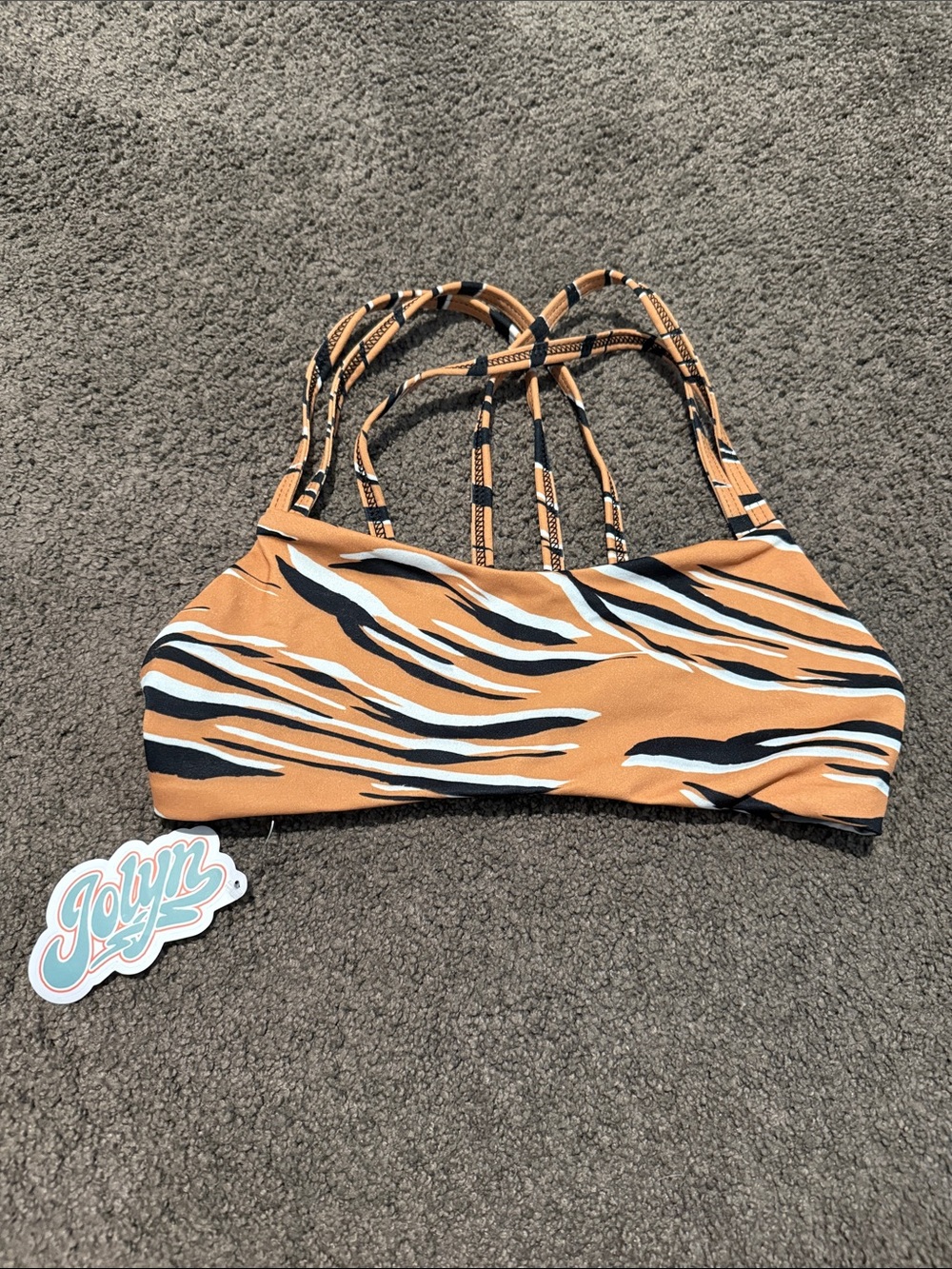 Jolyn Fendrick “Bengal” Tiger Stripe Bikini Top in Tan, Black & White